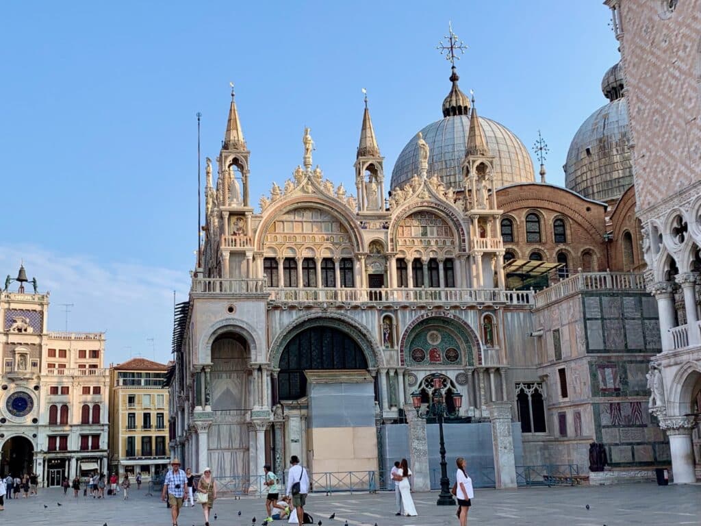 Doge's Palace in St Marks Square in Venice has incredible marble facade and domed roof.