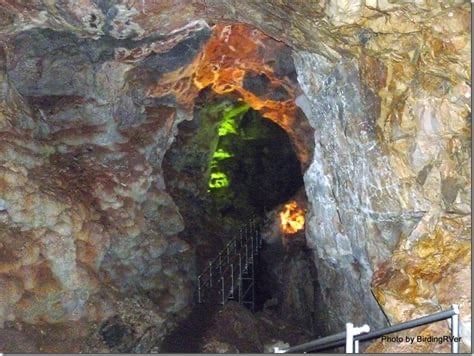 Jewel Cave in South Dakota with lights celebrating the natural minerals