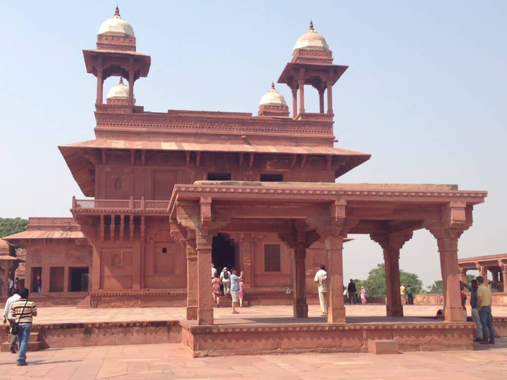 A red sandstone template with 2 dome tops in Old Delhi India. It is open to visitors.