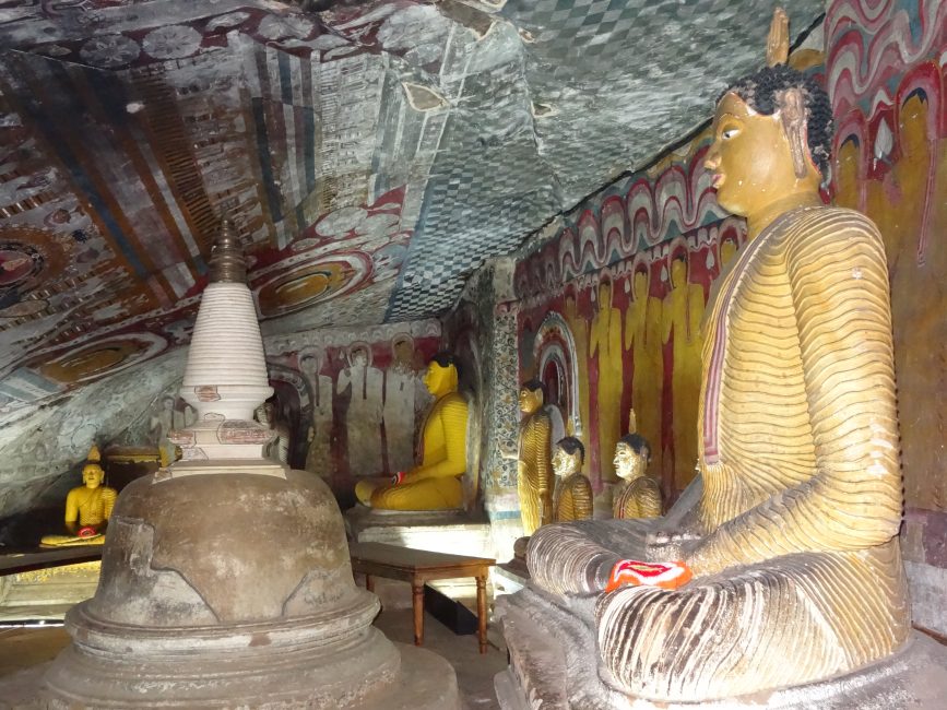 Buddahs inside a cave in Sri Lanka