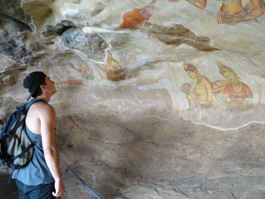 Paintings on cave wall on Lion Rock in Sri Lanka