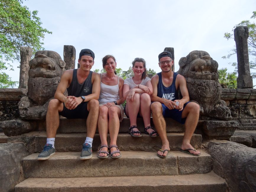 Family photo in ancient ruins in Sri Lanka