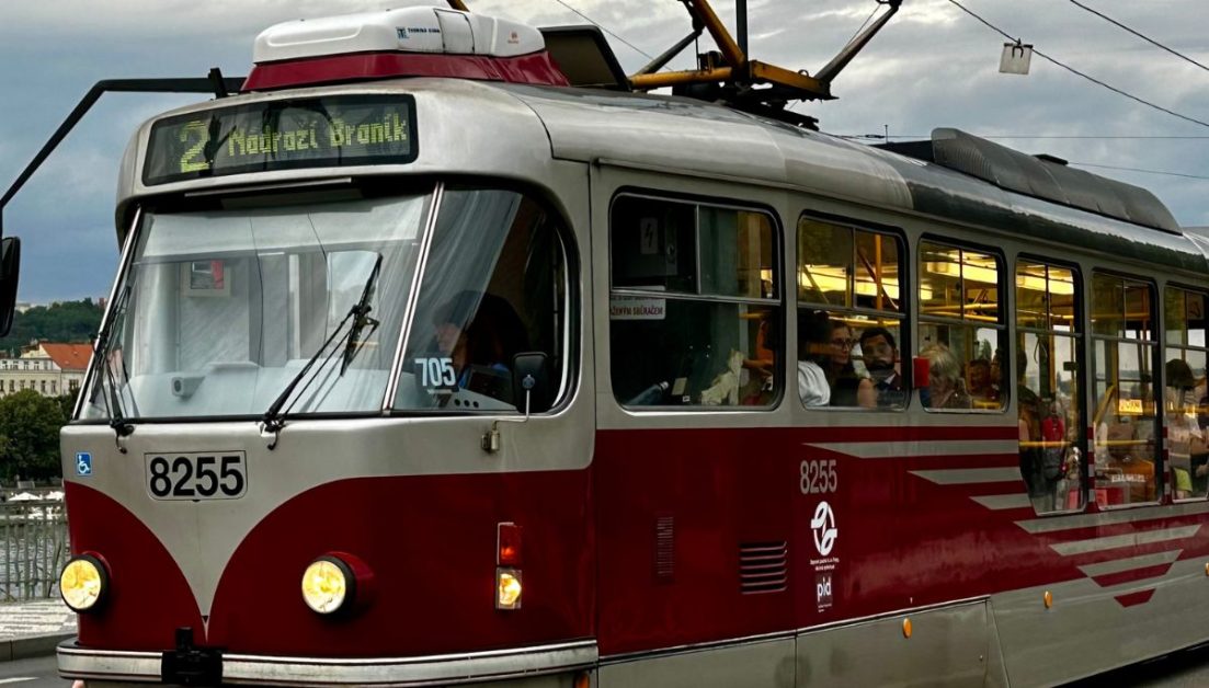 A Prague Tram which is a cheap and convenient method of getting around the city as a tourist.