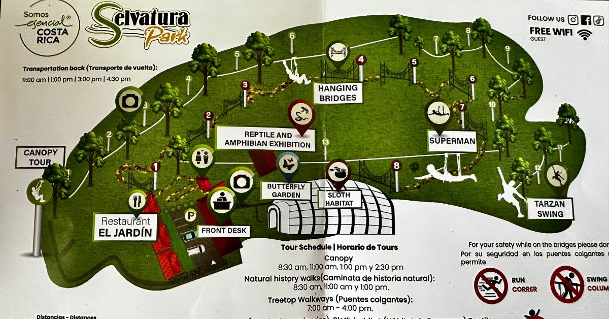 Map showing activities on offer in Selvatura Park.