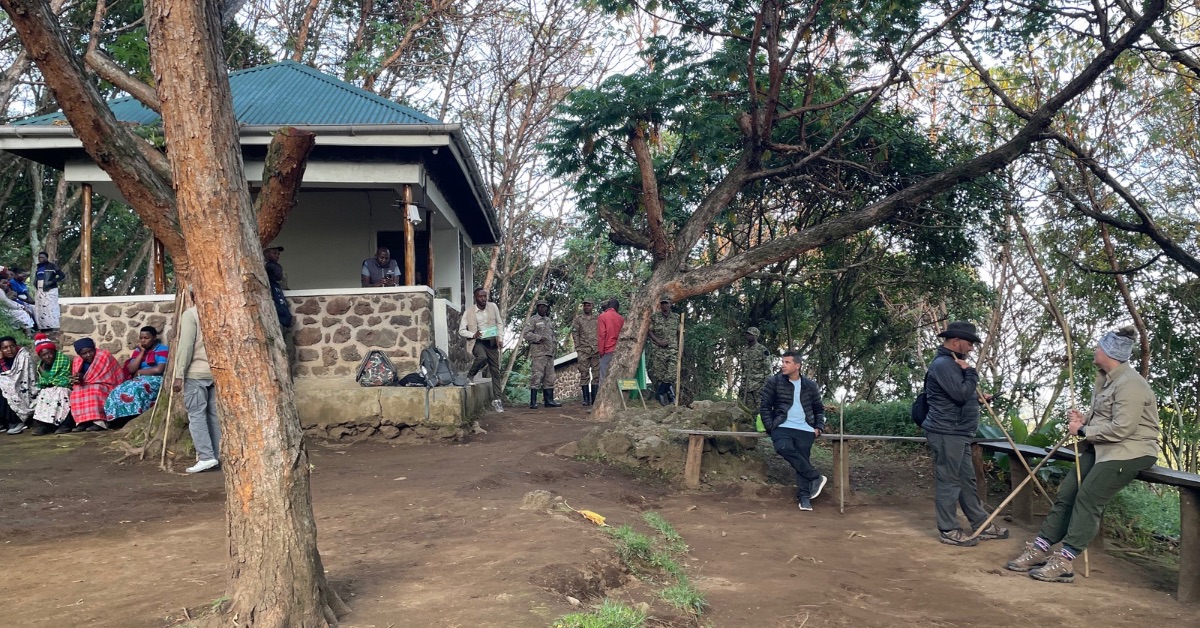People waiting to start a hike in Mgahinga National park.