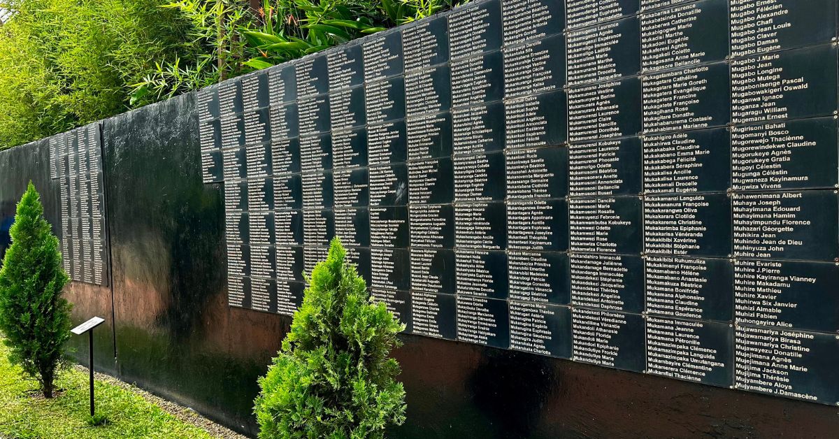 A metal wall with names engraved on it.