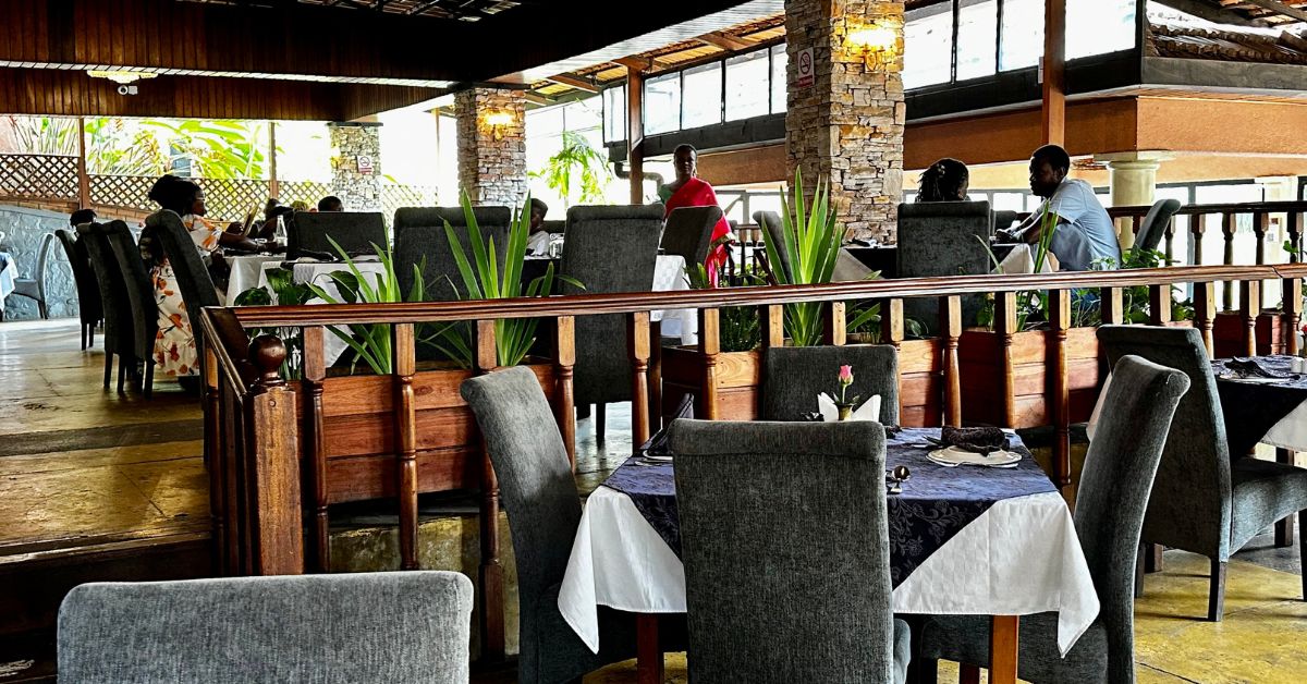 People sitting eating in a restaurant.