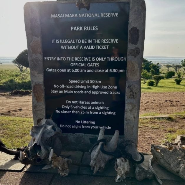 Sign at Entrance of Masai Mara National Reserve.