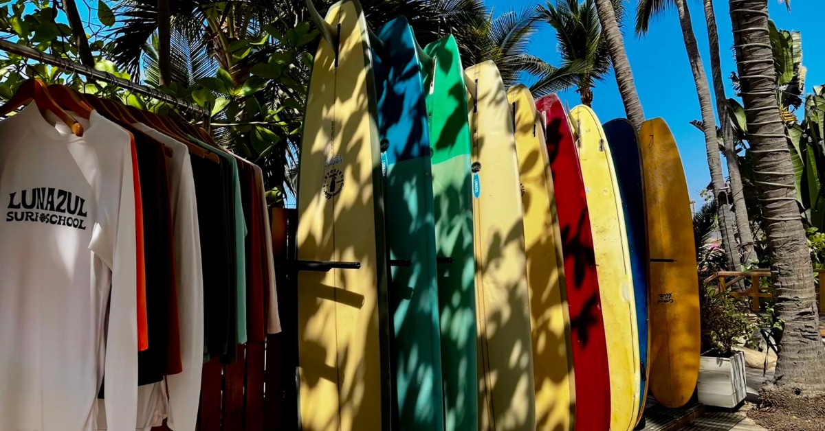 Surf Boards lined up for rent.