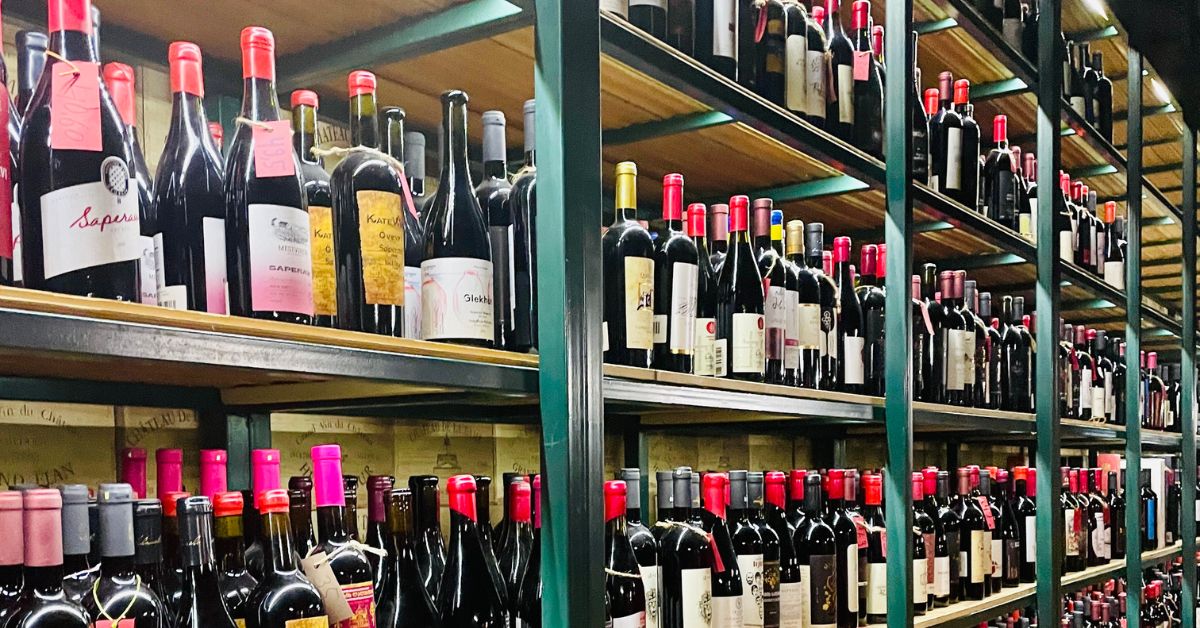 Shelves of bottles of wines.