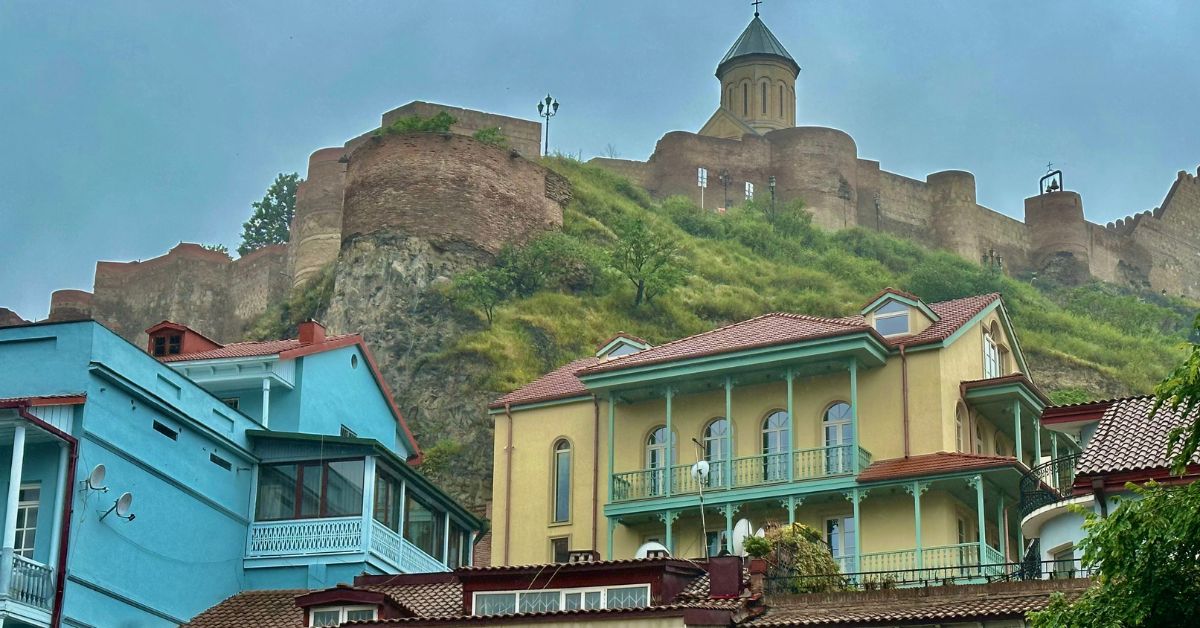 A view of Tbilisi Georgia Old Town and Fortress on Cliffs Above the City.