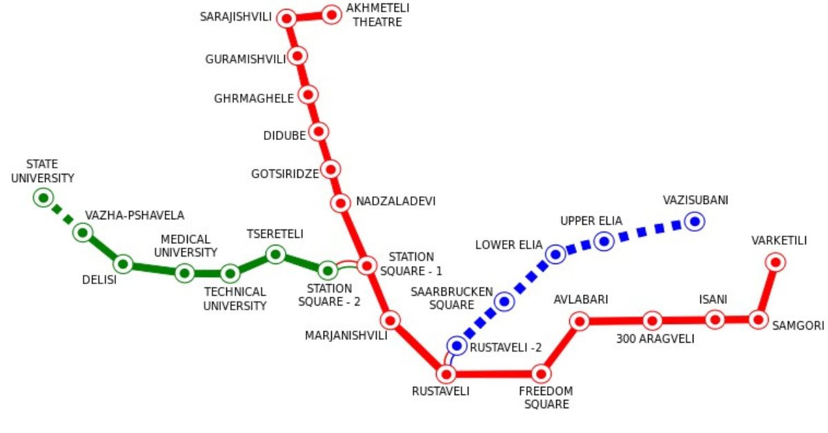 A map showing the Tbilisi Metro routes.