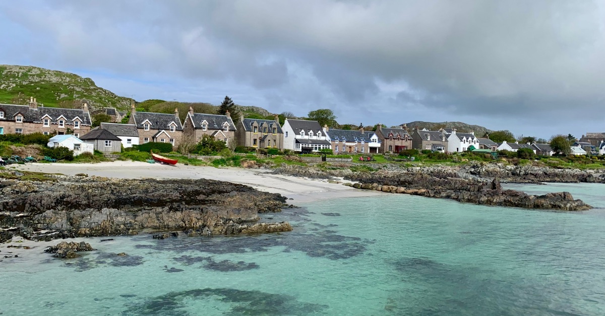 Approach on a boat to landing on the island of Iona, near Oban.