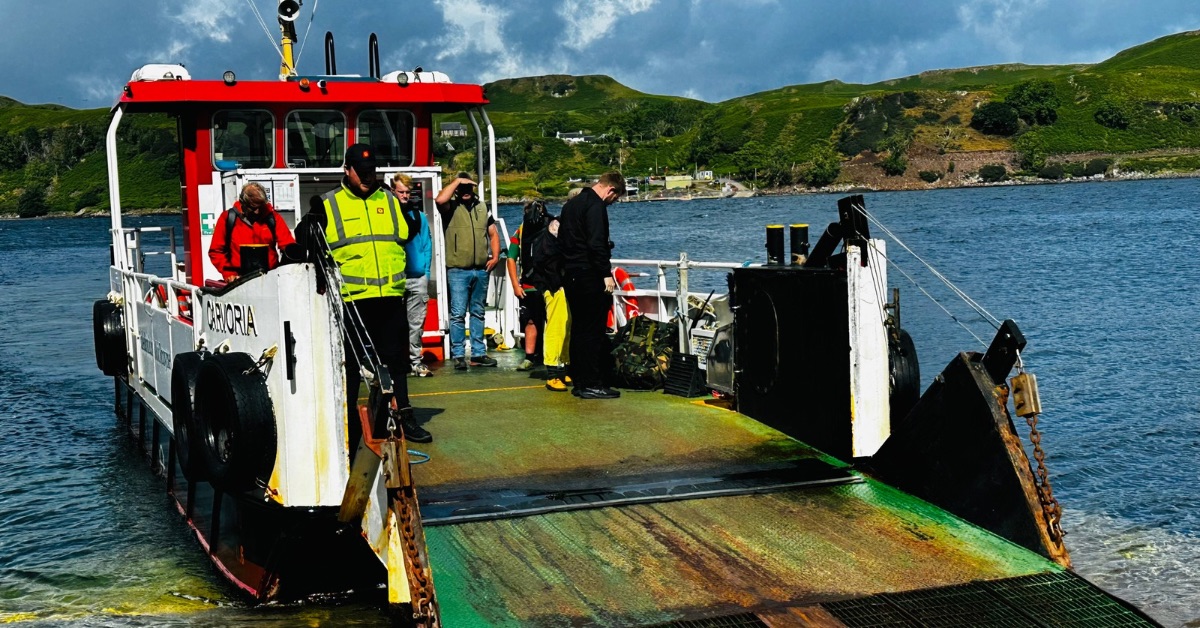 An island passenger ferry waits for passengers to board in Oban Scotland.