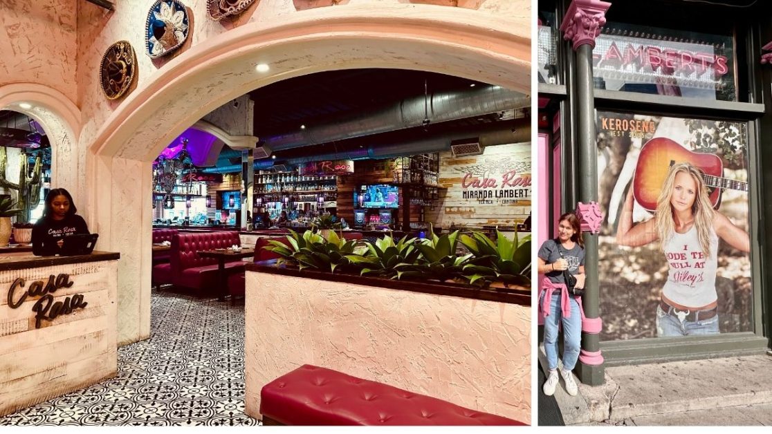 Pink washed walls of Casa Rosa restaurant in Nashville.
