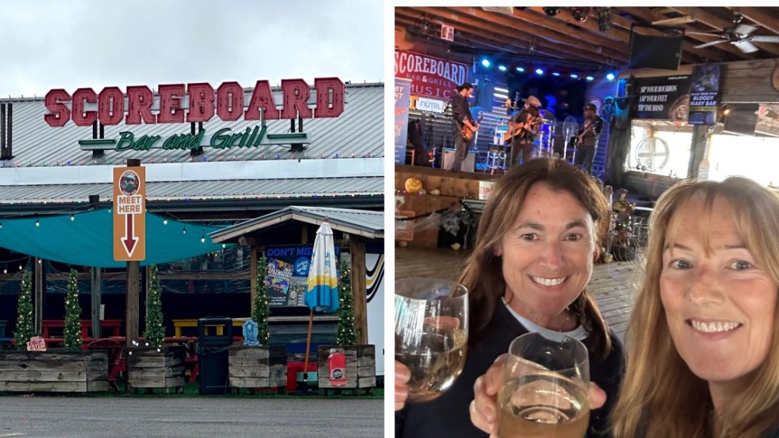Two women having a drink while listening to music in Scoreboard bar Nashville.